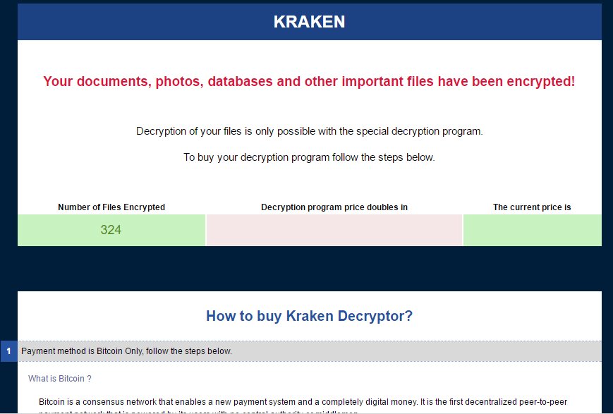 Kraken Ransomware - portion of the ransom note